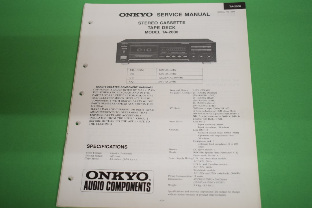 Onkyo TA-2000 Cassette Deck Service Manual