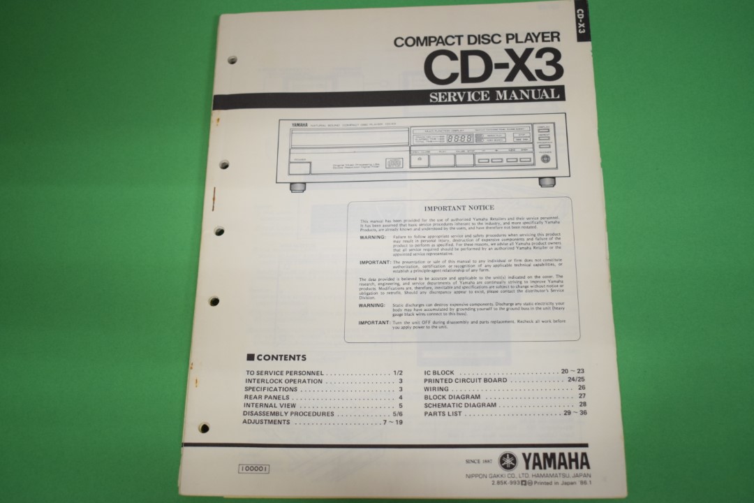 Yamaha CD-X3 CD-Player Service Manual